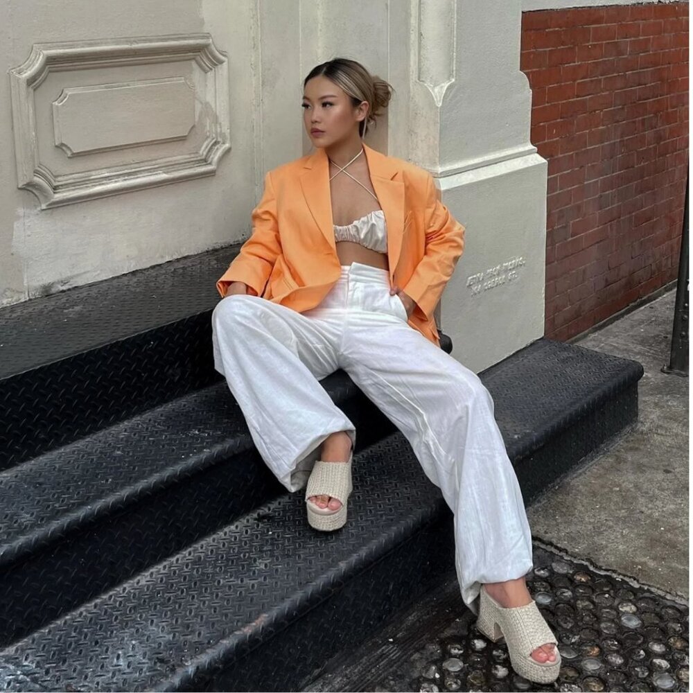 Everlane The '80s Blazer Orange Chiffon 00 Oversized Dopamine Chic Spring Street